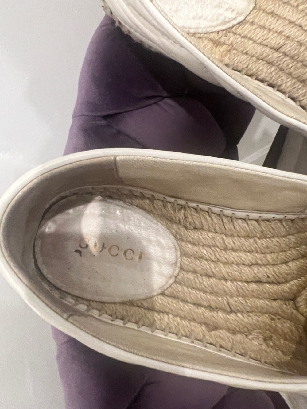 Gucci White Quilted Leather Espadrilles with Gold Double G - Picture 2 of 5
